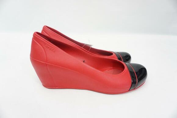 Crocs Shoes - CROCS CAP TOE WEDGE USED 8 DARK RED/BLACK SLIP ON WEDGES/HEELS/SANDALS